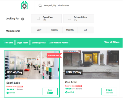 Featured Spaces on Coworker