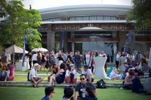 An outdoor view of the Running Remote coworking conference.