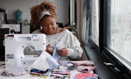 Members at The SEWCial Cafe Sew Homemade Masks for Healthcare Workers