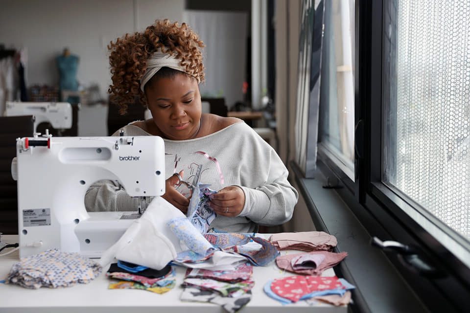 Members at The SEWCial Cafe Sew Homemade Masks for Healthcare Workers