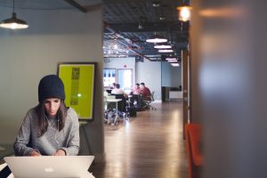 A woman at a coworking space.