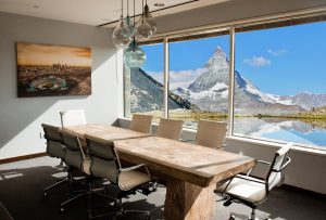 A coworking space view in the Swiss Alps.