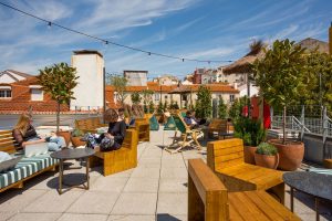 A view of Selina Secret Garden coworking space in Lisbon, Portugal.