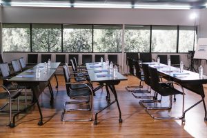 A picture of an event space at a coworking office.
