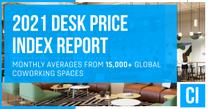 A graphic of the 2021 Desk Price Index report by Coworking Insights.