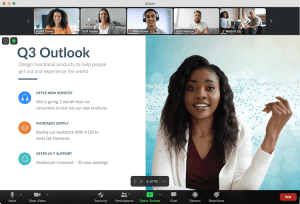 A view of a video-conferencing app.