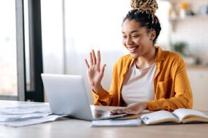 A woman remote working.