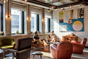 A view of a coworking space in Warsaw, Poland.