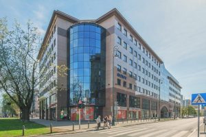 A view of a coworking space in Warsaw, Poland.