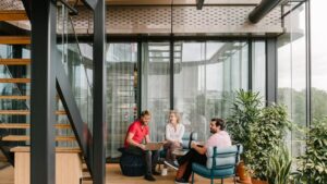 A view of people in a coworking space.