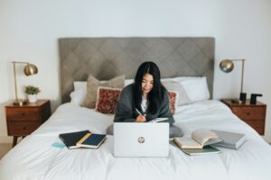 A view of a person working from home.