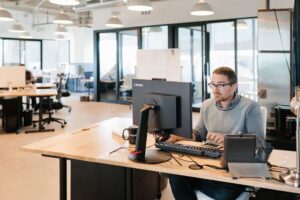 A view of a hybrid workspace.