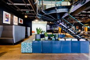 A view of a coworking space.