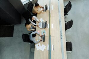 A view of coworking hot desks.