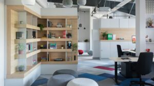 A view of a coworking space for content creators.